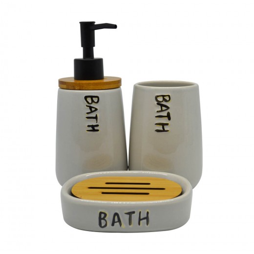 ΣΑΠΟΥΝΟΘΗΚΗ ΚΕΡΑΜΙΚΗ ΓΚΡΙ BATH ΜΕ ΞΥΛΟ ΜΠΑΜΠΟY 13,7x9,7x3εκ.ANKOR