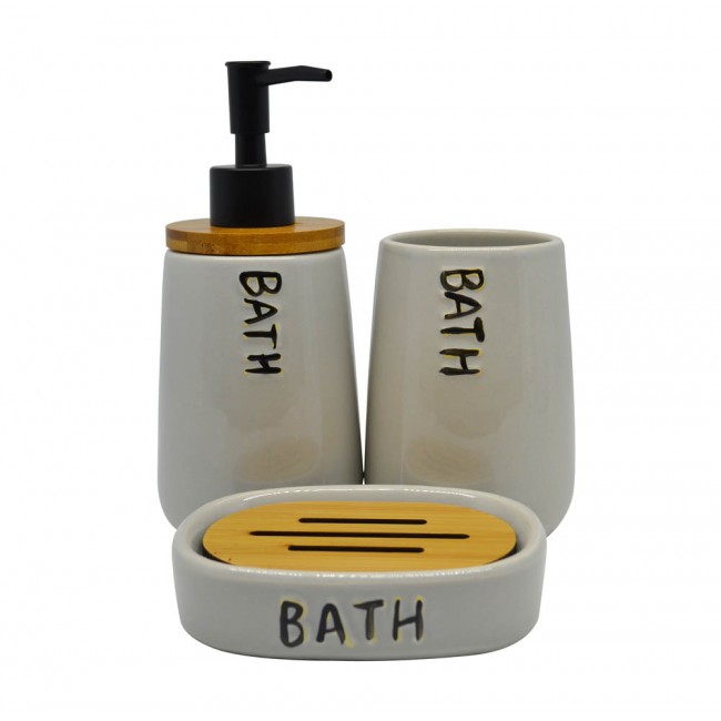 ΣΑΠΟΥΝΟΘΗΚΗ ΚΕΡΑΜΙΚΗ ΓΚΡΙ BATH ΜΕ ΞΥΛΟ ΜΠΑΜΠΟY 13,7x9,7x3εκ.ANKOR