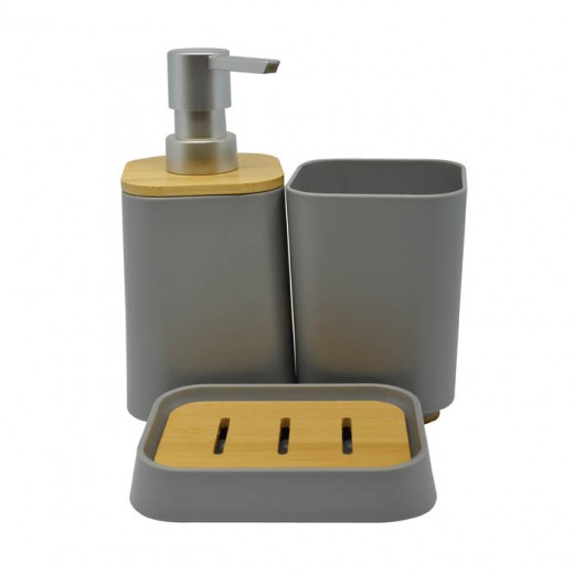 DISPENSER ΠΛΑΣΤΙΚΟ ΓΚΡΙ ΜΕ ΞΥΛΟ ΜΠΑΜΠΟY 8x8x16,9εκ.ANKOR
