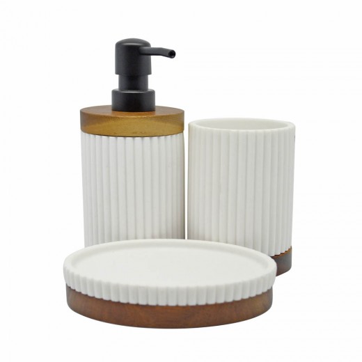 DISPENSER ΠΟΛΥΕΣΤΕΡΙΚΟ ΑΣΠΡΟ ΜΕ ΞΥΛΟ ΑΚΑΚΙΑΣ 7,9x7,9x17,5εκ.ANKOR