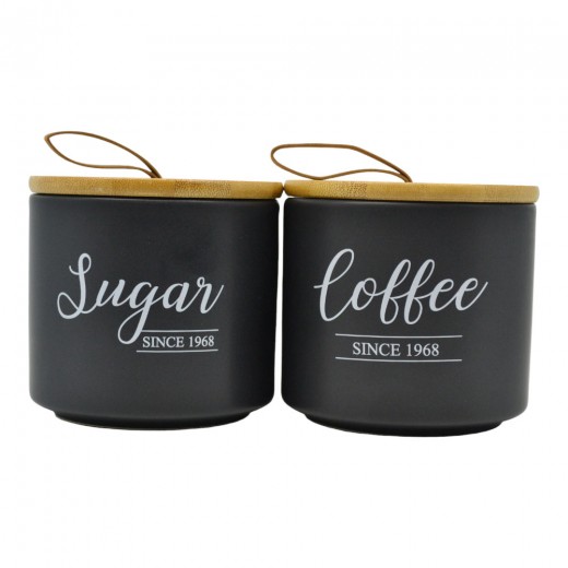 ΣΕΤ 2 ΒΑΖΑ ΚΕΡΑΜΙΚΑ ΜΑΥΡΑ Sugar Coffee ΜΕ ΜΠΑΜΠΟΥ ΚΑΠΑΚΙ 10,4x10,4x10εκ. ANKOR
