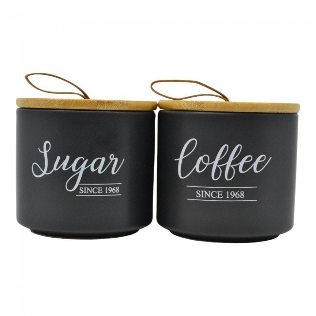 ΣΕΤ 2 ΒΑΖΑ ΚΕΡΑΜΙΚΑ ΜΑΥΡΑ Sugar Coffee ΜΕ ΜΠΑΜΠΟΥ ΚΑΠΑΚΙ 10,4x10,4x10εκ. ANKOR