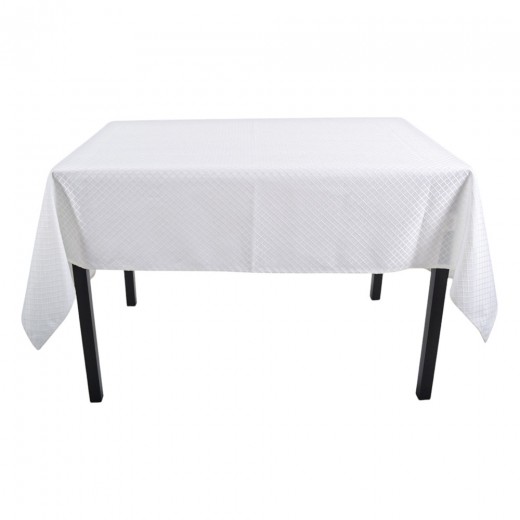 ΤΡΑΠΕΖΟΜΑΝΤΗΛΟ ΖΑΚΑΡ ΑΛΕΚΙΑΣΤΟ ΛΕΥΚΟ 140x220εκ. ΜΕ ΔΙΑΚΡΙΤΙΚΟ ΚΑΡΩ ΣΧΕΔΙΟ ANKOR