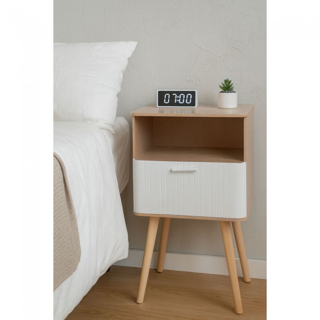 ΚΟΜΟΔΙΝΟ ΞΥΛΙΝΟ ΜΕ ΡΑΦΙ ΚΑΙ ΣΥΡΤΑΡΙ ΣΕ ΦΥΣΙΚΗ ΚΑΙ ΛΕΥΚΗ ΑΠΟΧΡΩΣΗ 40x29x65εκ. ANKOR