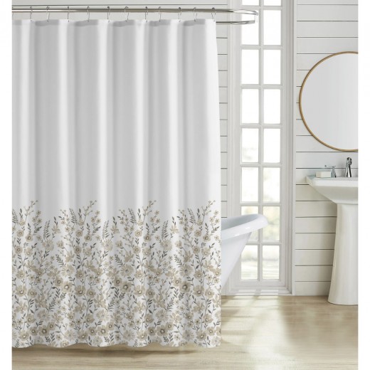 ΚΟΥΡΤΙΝΑ ΜΠΑΝΙΟΥ ΠΟΛΥΕΣΤΕΡΙΚΗ 180x180εκ 90gsm ΜΕ 12 ΚΡΙΚΟΥΣ ΛΟΥΛΟΥΔΑΤΟ ΣΧΕΔΙΟ ΣΕ ΓΗΙΝΟΥΣ ΤΟΝΟΥΣ ANKOR