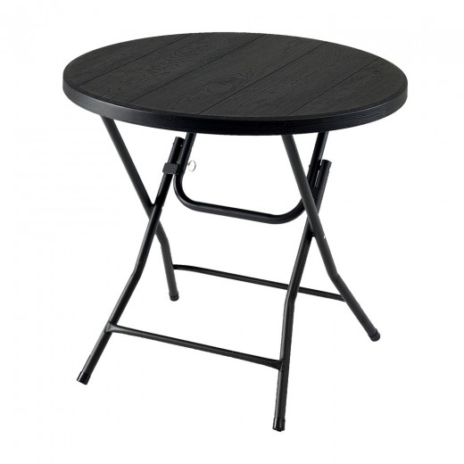 ΤΡΑΠΕΖΙ ΠΤΥΣΣΟΜΕΝΟ ΠΛΑΣΤΙΚΟ ΜΑΥΡΟ ΣΕ ΟΨΗ ΞΥΛΟΥ ΜΕ ΜΕΤΑΛΛΙΚΑ ΠΟΔΙΑ 80x74εκ. ANKOR