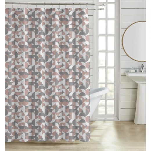 ΚΟΥΡΤΙΝΑ ΜΠΑΝΙΟΥ ΠΟΛΥΕΣΤΕΡΙΚΗ 180x200εκ 90gsm ΜΕ 12 ΚΡΙΚΟΥΣ ΓΕΩΜΕΤΡΙΚΟ ΜΟΤΙΒΟ ΡΟΖ ΚΑΙ ΓΚΡΙ ΧΡΩΜΑ ANKOR