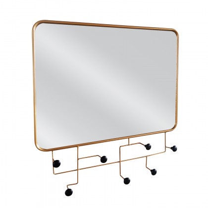 Καθρέπτης Τοίχου Με Κρεμάστρα ELROND Χρυσό Μέταλλο/Γυαλί 60x8x60cm