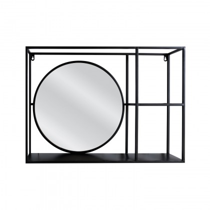 Καθρέπτης Τοίχου Με Ράφια ERENDIS Μαύρο Μέταλλο/Γυαλί 70x13x50cm