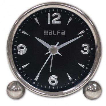 Ρολόι Επιτραπέζιο ΑΜ03 Alfaone Αναλογικό Αθόρυβο Μεταλλικό Chrome-Μαύρο