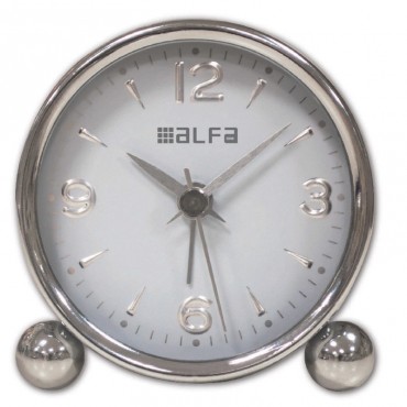 Ρολόι Επιτραπέζιο ΑΜ03 Alfaone Αναλογικό Αθόρυβο Μεταλλικό Chrome-Λευκό