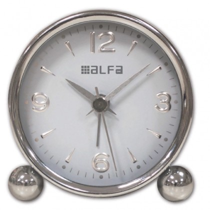 Ρολόι Επιτραπέζιο AM03 Alfaone Αναλογικό Αθόρυβο Μεταλλικό Chrome-Λευκό