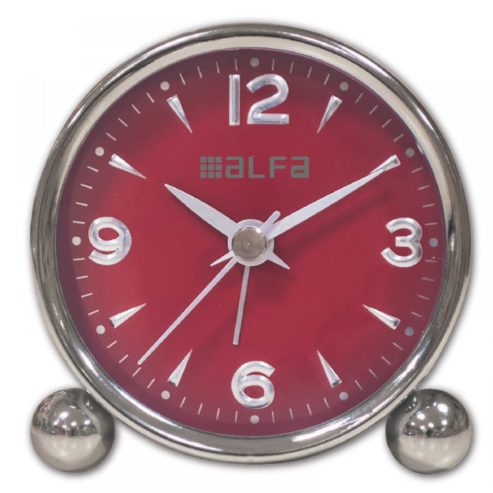Ρολόι Επιτραπέζιο AM03 Alfaone Αναλογικό Αθόρυβο Μεταλλικό Chrome-Κόκκινο
