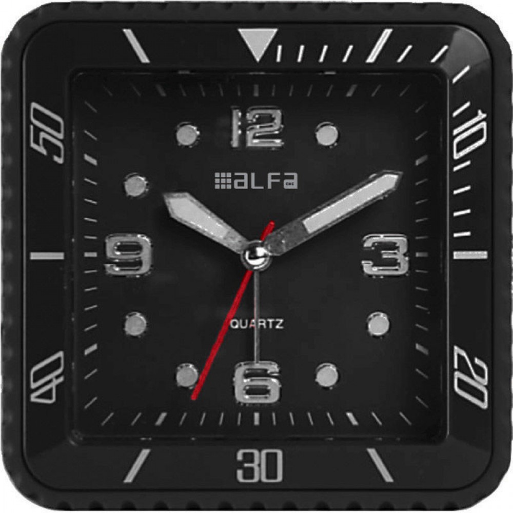 Ρολόι Επιτραπέζιο 2810 Alfaone Αναλογικό Αθόρυβο με φωτισμό Led Μαύρο rubber-Silver
