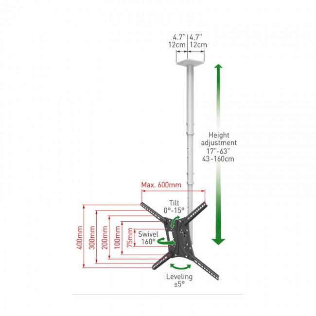 Βάση Τηλεόρασης Οροφής 4500L Barkan 13&quot; - 75&quot; Τηλεσκοπική