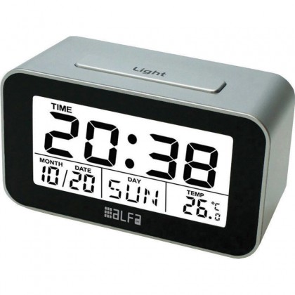 Ρολόι Επιτραπέζιο ET622A Alfaone Ψηφιακό Με ένδειξη θερμοκρασίας και φωτιζόμενη οθόνη Silver-Μαύρο