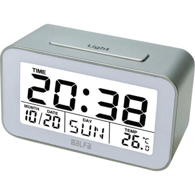 Ρολόι Επιτραπέζιο ET622A Alfaone Ψηφιακό Με ένδειξη θερμοκρασίας και φωτιζόμενη οθόνη Silver-Λευκό