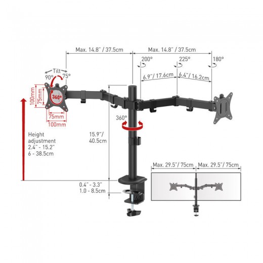 Βάση Οθόνης Γραφείου Barkan M142T 13&quot; - 32&quot; για Δύο Οθόνες