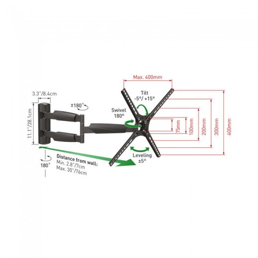 Βάση Τηλεόρασης Τοίχου BM343XL Barkan 13&quot; - 65&quot; με Βραχίονα και Κλίση