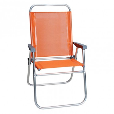 Πολυθρόνα αλουμινίου πτυσσόμενη με αδιάβροχο ύφασμα textline σε πορτοκαλί χρώμα 65x56x92εκ.