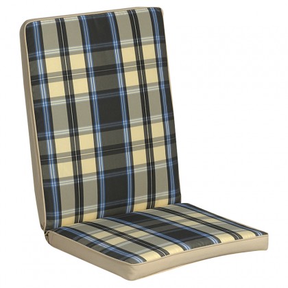 Μαξιλάρι υφασμάτινο για καρέκλα με χαμηλή πλάτη σε καρώ γαλάζιο-μπεζ 94x43x5εκ.