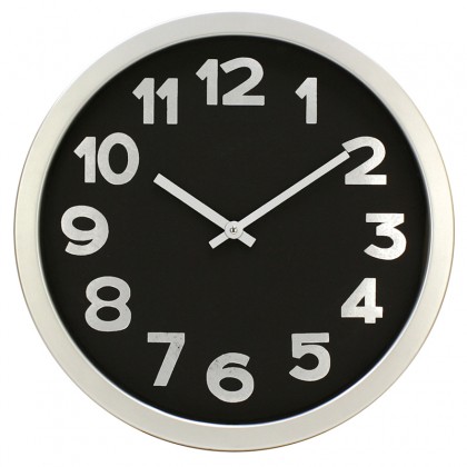 Ρολόι τοίχου πλαστικό σε χρώμα black/silver Ø40εκ.