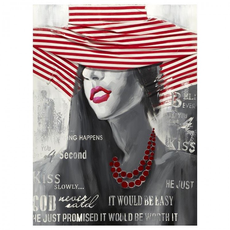 Πίνακας σε καμβά &quot;Γυναίκα με Κόκκινο Καπέλο&quot; 90x120εκ. INART 3-90-006-0100