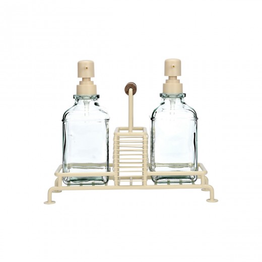 ESTIA ΔΟΧΕΙΑ ΥΓΡΟΥ ΠΙΑΤΩΝ ALLURE 2x300ml ΜΕ ΜΕΤΑΛΛΙΚΗ ΒΑΣΗ &amp; ΘΗΚΗ ΓΙΑ ΣΦΟΥΓΓΑΡΙ IVORY