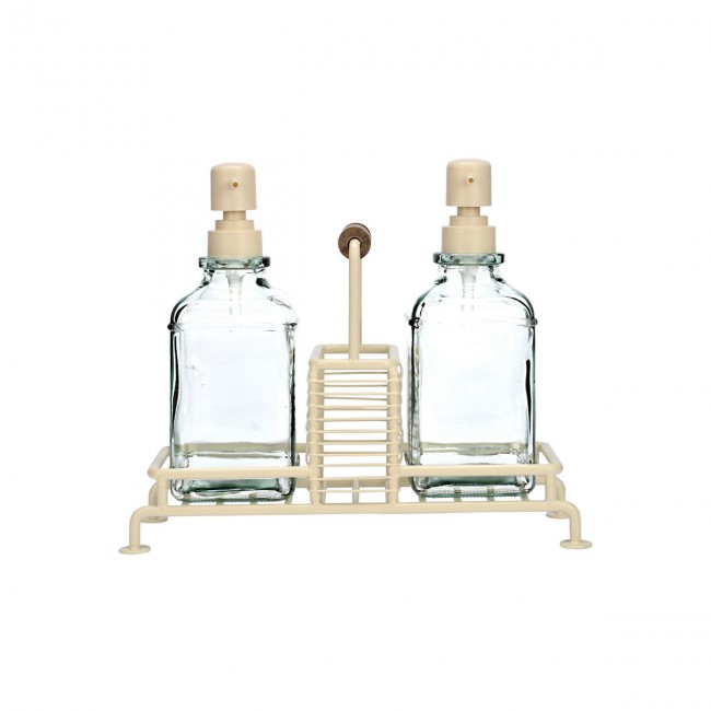ESTIA ΔΟΧΕΙΑ ΥΓΡΟΥ ΠΙΑΤΩΝ ALLURE 2x300ml ΜΕ ΜΕΤΑΛΛΙΚΗ ΒΑΣΗ &amp; ΘΗΚΗ ΓΙΑ ΣΦΟΥΓΓΑΡΙ IVORY