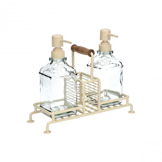 ESTIA ΔΟΧΕΙΑ ΥΓΡΟΥ ΠΙΑΤΩΝ ALLURE 2x300ml ΜΕ ΜΕΤΑΛΛΙΚΗ ΒΑΣΗ &amp; ΘΗΚΗ ΓΙΑ ΣΦΟΥΓΓΑΡΙ IVORY