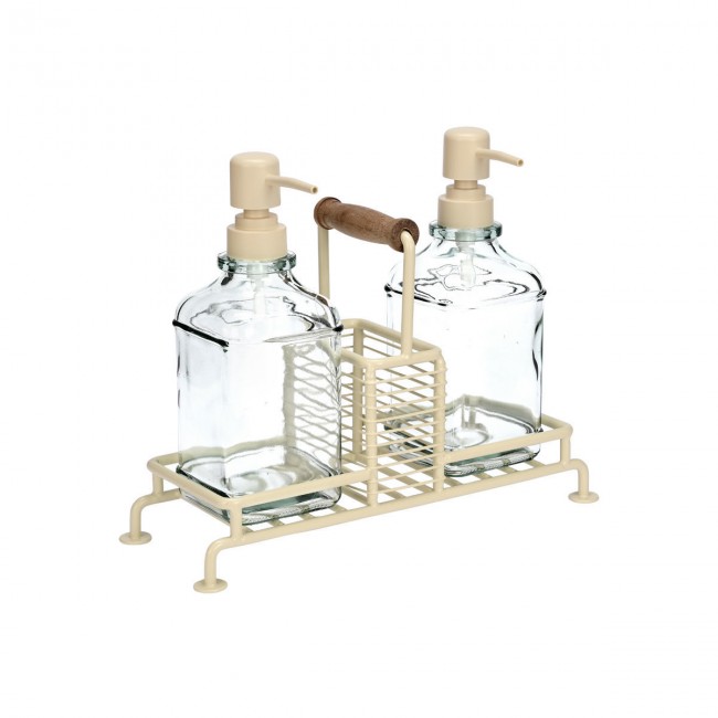 ESTIA ΔΟΧΕΙΑ ΥΓΡΟΥ ΠΙΑΤΩΝ ALLURE 2x300ml ΜΕ ΜΕΤΑΛΛΙΚΗ ΒΑΣΗ &amp; ΘΗΚΗ ΓΙΑ ΣΦΟΥΓΓΑΡΙ IVORY