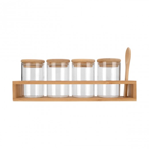 ESTIA ΔΟΧΕΙΑ ΜΠΑΧΑΡΙΚΩΝ ΓΥΑΛΙΝΑ ΣΕΤ 5 ΤΕΜ 27x6.5x12.5cm ΜΕ ΒΑΣΗ BAMBOO ΚΑΙ ΚΟΥΤΑΛΙ ESTIA ΔΟΧΕΙΑ ΜΠΑΧΑΡΙΚΩΝ ΓΥΑΛΙΝΑ ΣΕΤ 5 ΤΕΜ 27x6.5x12.5cm ΜΕ ΒΑΣΗ BAMBOO ΚΑΙ ΚΟΥΤΑΛΙ
