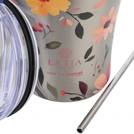 ESTIA ΘΕΡΜΟΣ COFFEE MUG SAVE THE AEGEAN 350ml SILVER BOTANIC