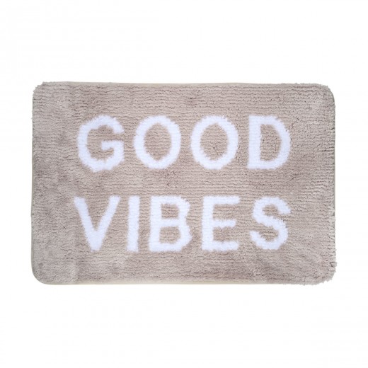 ESTIA ΤΑΠΕΤΟ ΜΠΑΝΙΟΥ GOOD VIBES 40x60cm 100% ΜΙΚΡΟΪΝΕΣ TAUPE