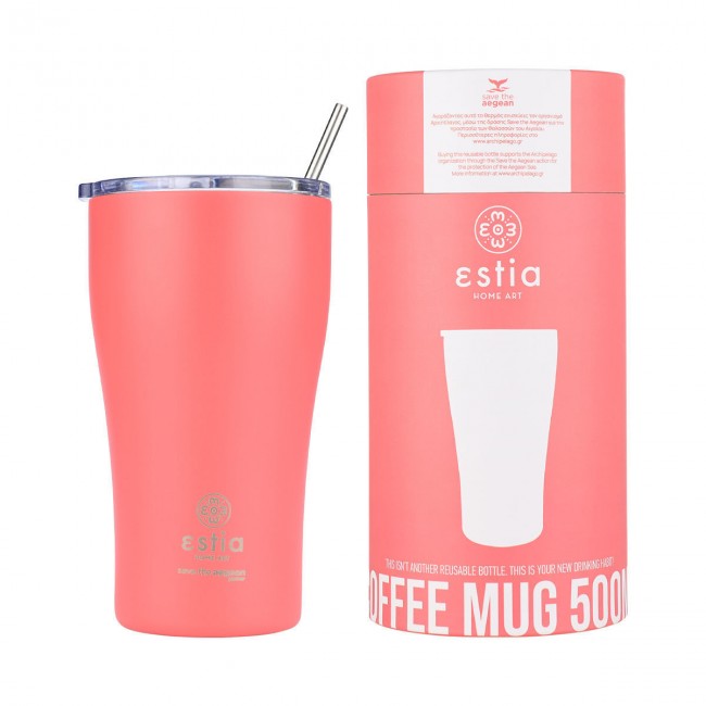 ESTIA ΘΕΡΜΟΣ COFFEE MUG SAVE THE AEGEAN 500ml FUSION CORAL ESTIA ΘΕΡΜΟΣ COFFEE MUG SAVE THE AEGEAN 500ml FUSION CORAL
