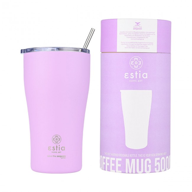 ESTIA ΘΕΡΜΟΣ COFFEE MUG SAVE THE AEGEAN 500ml LAVENDER PURPLE ESTIA ΘΕΡΜΟΣ COFFEE MUG SAVE THE AEGEAN 500ml LAVENDER PURPLE