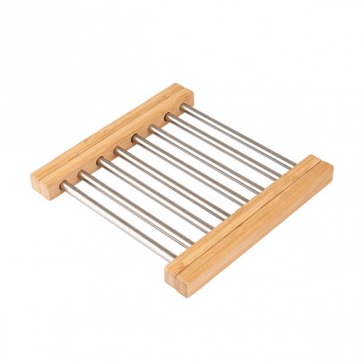 ESTIA ΒΑΣΗ ΜΑΓΕΙΡΙΚΟΥ ΣΚΕΥΟΥΣ BAMBOO ESSENTIALS ME ΑΝΟΞΕΙΔΩΤΟ ΑΤΣΑΛΙ ΠΤΥΣΣΟΜΕΝΗ 22x21.3x2.2cm
