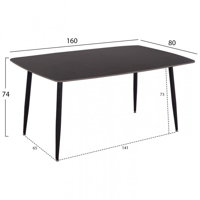 ΤΡΑΠΕΖΙ RAVEN HM18150.02 ΚΕΡΑΜΙΚΟ TOP ΜΕ ΟΨΗ ΜΑΥΡΟ ΜΑΡΜΑΡΟ 160x80x74Υεκ.