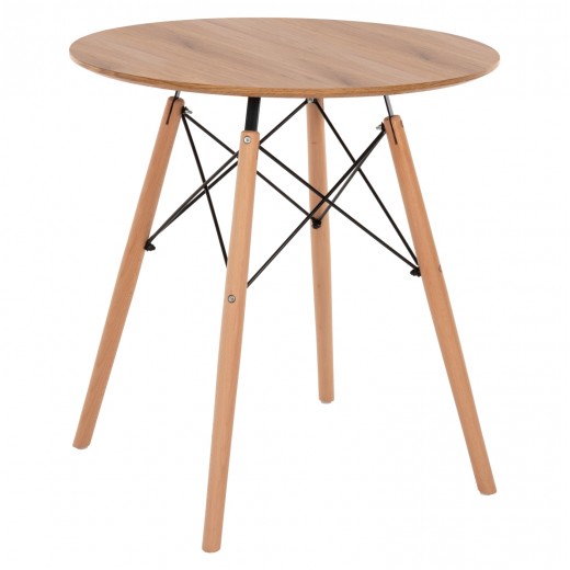 ΤΡΑΠΕΖΙ MINIMAL ΣΤΡΟΓΓΥΛΟ HM0059.04 MDF ΣΕ ΦΥΣΙΚΟ-ΠΟΔΙΑ ΟΞΙΑΣ ΦΥΣΙΚΟ Φ80Χ72Υεκ.