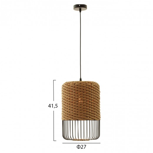 ΦΩΤΙΣΤΙΚΟ ΟΡΟΦΗΣ ΚΡΕΜΑΣΤΟ HM4340 PAPER ROPE ΜΠΕΖ-ΜΑΥΡΟ ΜΕΤΑΛΛΟ-Φ26x40-120Υεκ.