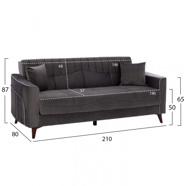 ΚΑΝΑΠΕΣ ΚΡΕΒΑΤΙ PORTMAN ΤΡΙΘΕΣΙΟΣ ΓΚΡΙ ΜΠΛΕ HM3247.01 228x86x90Υ εκ.