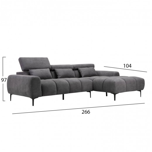ΚΑΝΑΠΕΣ ΔΕΞΙΑ ΓΩΝΙΑ DIVYA HM3267.02R ΣΥΝΘ.SUEDE ΓΚΡΙ 264x175x99Υεκ.