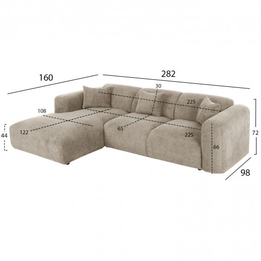 ΚΑΝΑΠΕΣ ΓΩΝΙΑ (ΑΡΙΣΤΕΡΗ) BRICKEN HM3275.01L ΜΠΕΖ ΥΦΑΣΜΑ 110-282x98-160x72Υεκ.