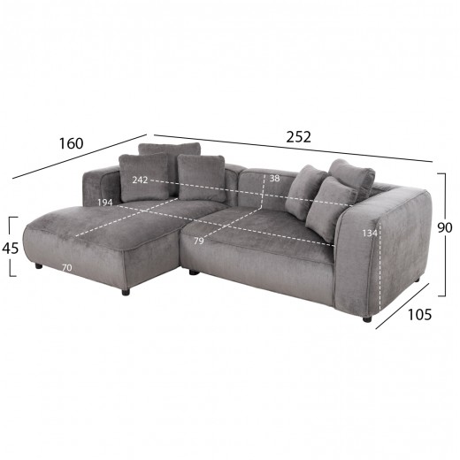 ΚΑΝΑΠΕΣ ΓΩΝΙΑ (ΑΡΙΣΤΕΡΗ) 3-ΘΕΣΙΟΣ GRACE HM3280.03L ΓΚΡΙ ΥΦΑΣΜΑ 252x160x70-90Υεκ