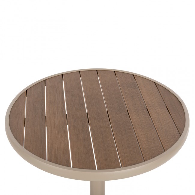 ΤΡΑΠΕΖΙ ΑΛΟΥΜΙΝΙΟΥ ΣΤΡΟΓΓΥΛΟ ALEXA HM6086.04 ΣΑΜΠΑΝΙ-POLYWOOD TOP ΦΥΣΙΚΟ Φ60x73Υεκ.