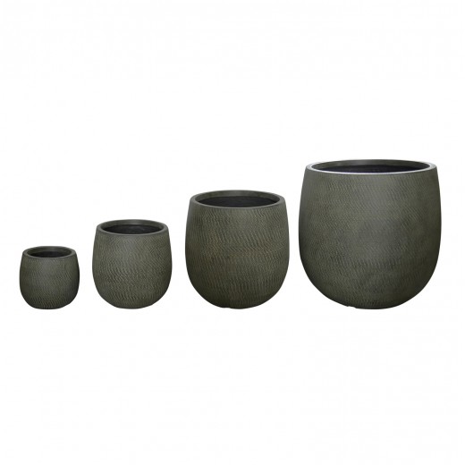 ΣΕΤ 4ΤΜΧ ΓΛΑΣΤΡΕΣ ΣΤΡΟΓΓΥΛΕΣ GARDENER HM4726 FIBERCLAY ΓΚΡΙΖΟΠΡΑΣΙΝΟ Φ52x55Υεκ