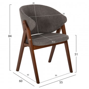 ΚΑΡΕΚΛΑ HANA HM9746.01 RUBBERWOOD ΣΕ ΜΑΥΡΟ ΧΡΩΜΑ-ΜΠΕΖ ΥΦΑΣΜΑ 55x60x84Yεκ.