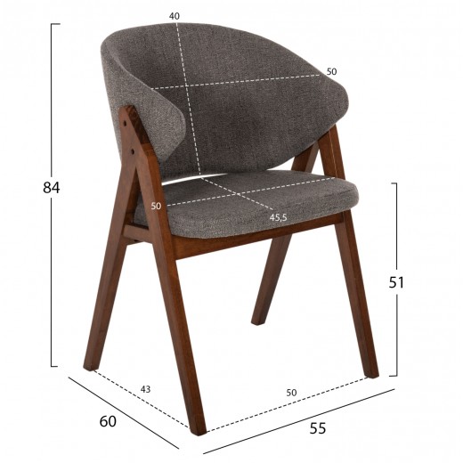 ΚΑΡΕΚΛΑ HANA HM9746.01 RUBBERWOOD ΣΕ ΜΑΥΡΟ ΧΡΩΜΑ-ΜΠΕΖ ΥΦΑΣΜΑ 55x60x84Yεκ.