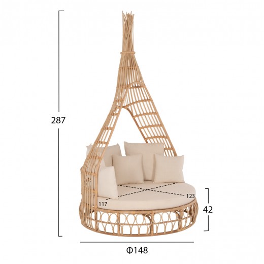 ΚΑΝΑΠΕΣ ΕΞΩΤ.ΧΩΡΟΥ ΣΤΡΟΓΓΥΛΟΣ MARJOM HM9765 ΦΥΣΙΚΟ RATTAN-ΕΚΡΟΥ ΥΦΑΣΜΑ Φ148x287Υεκ.