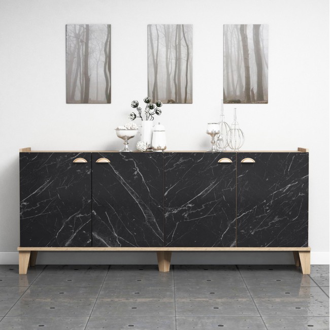 ΜΠΟΥΦΕΣ ΜΕΛΑΜΙΝΗΣ HM9045.01 NATURAL WOOD - ΜΑΥΡΟ ΜΑΡΜΑΡΟ 180x41x77,8Y εκ.